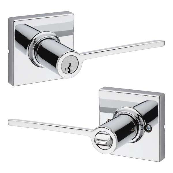 Kwikset Ladera Lever , Square Rose Entry Door Lock SmartKey , 6AL Latch, RCS Strike Bright Chrome Finish 405LRLSQT-26S - main